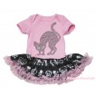 Halloween Light Pink Baby Bodysuit Black Crown Skeleton Pettiskirt & Sparkle Rhinestone Black Cat Print JS4763